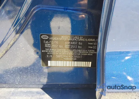 2016 Hyundai Sonata Se from USA, damaged, VIN 5NPE24AF4GH395517